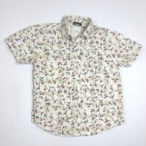 Vintage Gitano Mens Medium Floral Plaid Short Sleeve Button Down Shirt Cotton